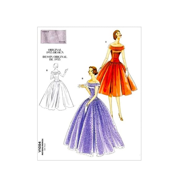 Vogue V1094 Original 1955 Design Sewing Pattern Special Occasion Dresses Sz 6-12 - Picture 1 of 6